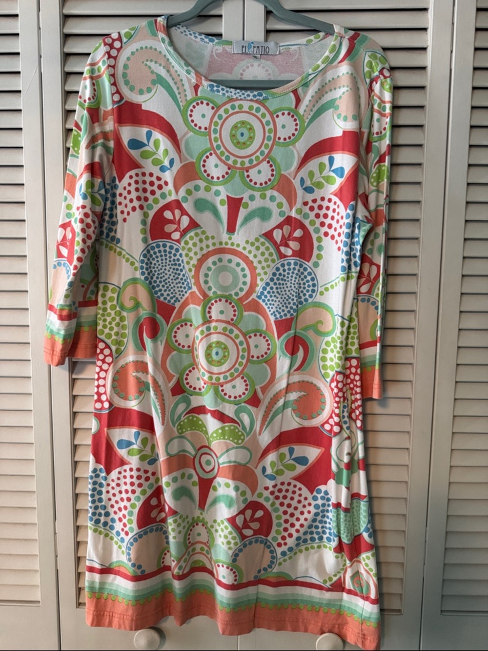 Floral Coral & Green Long-Sleeve Shift Dress